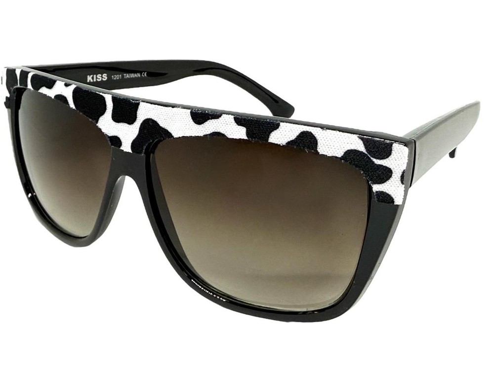 Oversized Classic Vintage Retro Style SUNGLASSES Large Black Frame Cow Pattern