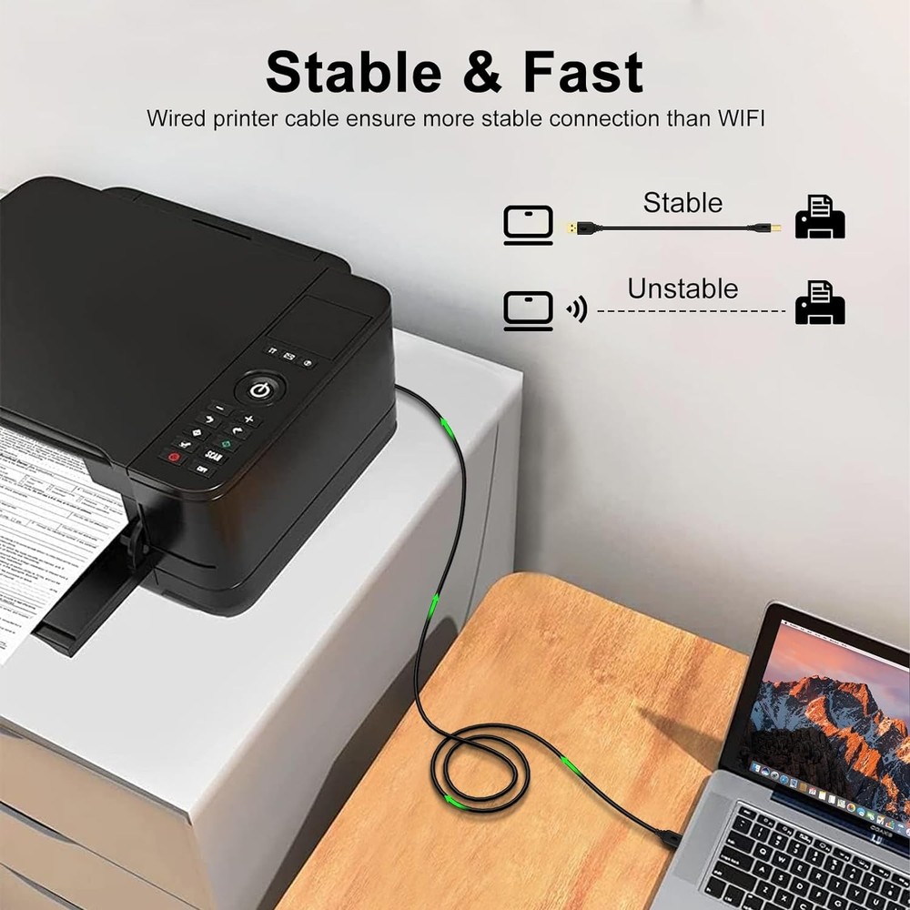 10FT USB Printer Cable,USB A to B Scanner Cable Cord Type B...