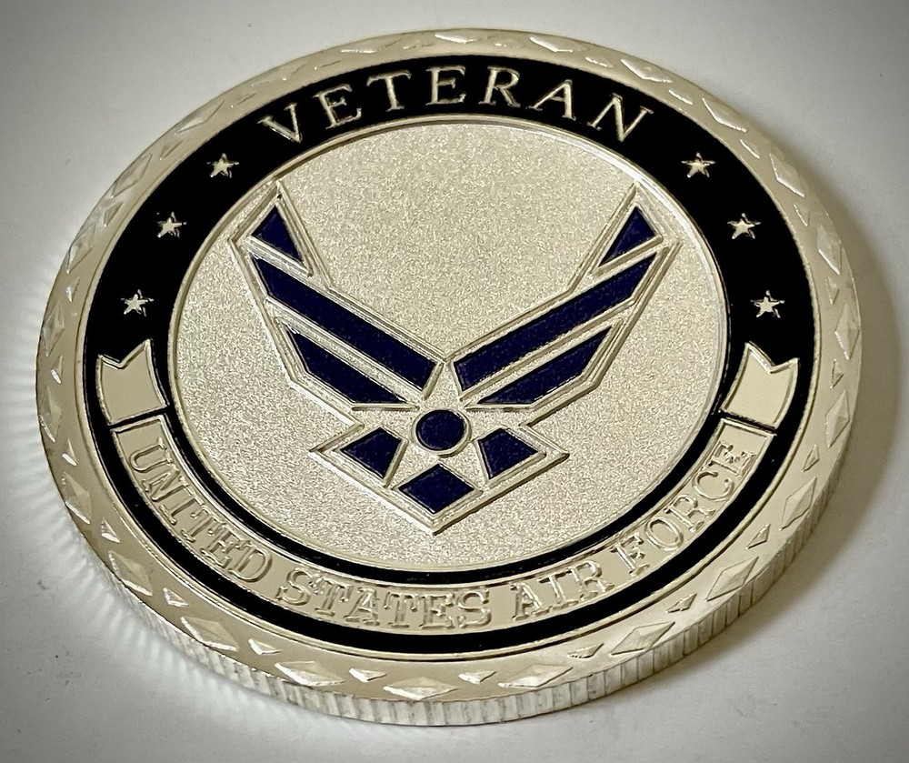 Air Force Veterans Challenge Coin-Silver Colored-3D-Eagle-Flag-New