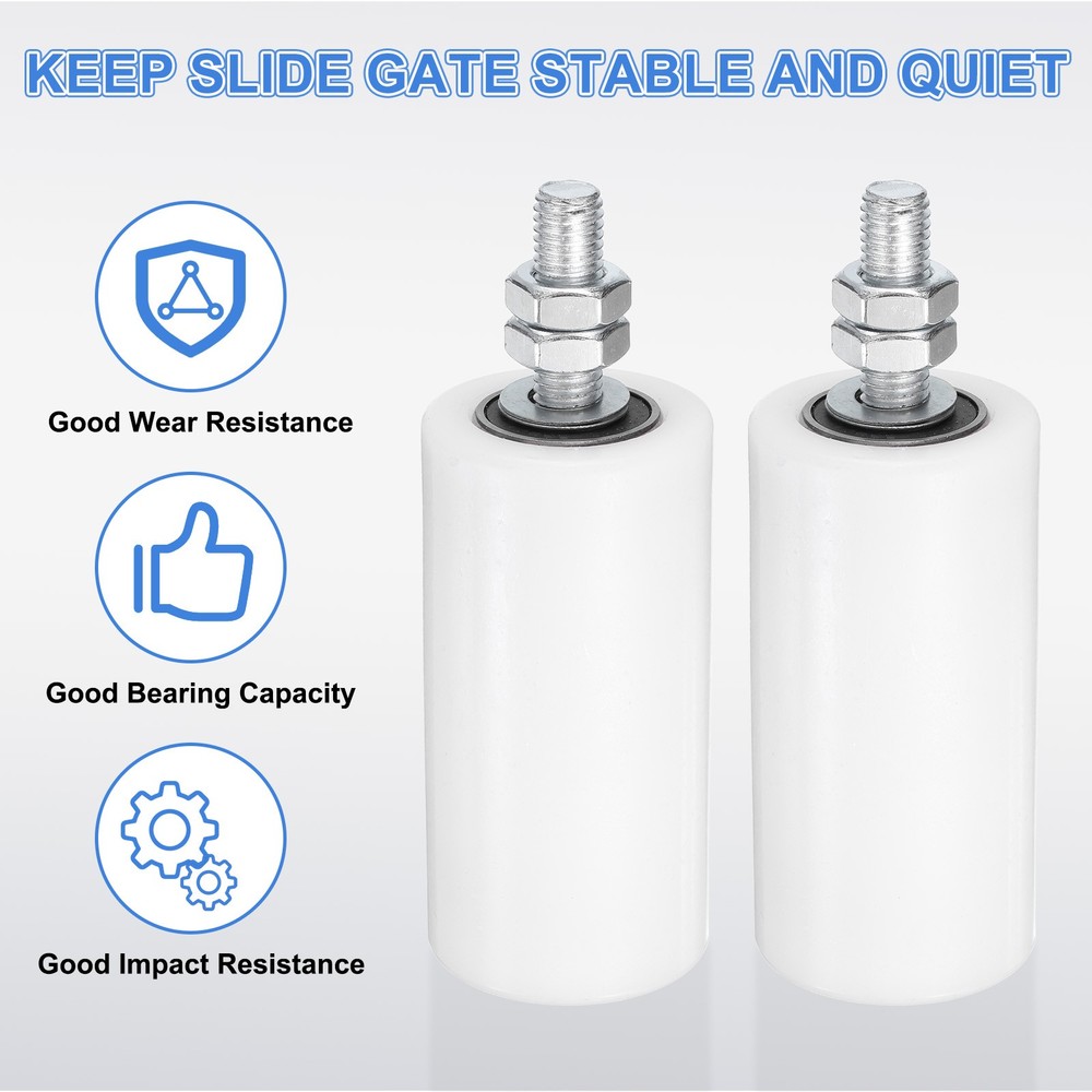 4Pcs Slide Gate Guide Roller, 4" Nylon Sliding Gate Support Assembly, White
