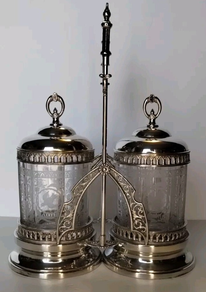 Antique Victorian Simpson Hall Miller Double Pickle Caster Silverplate