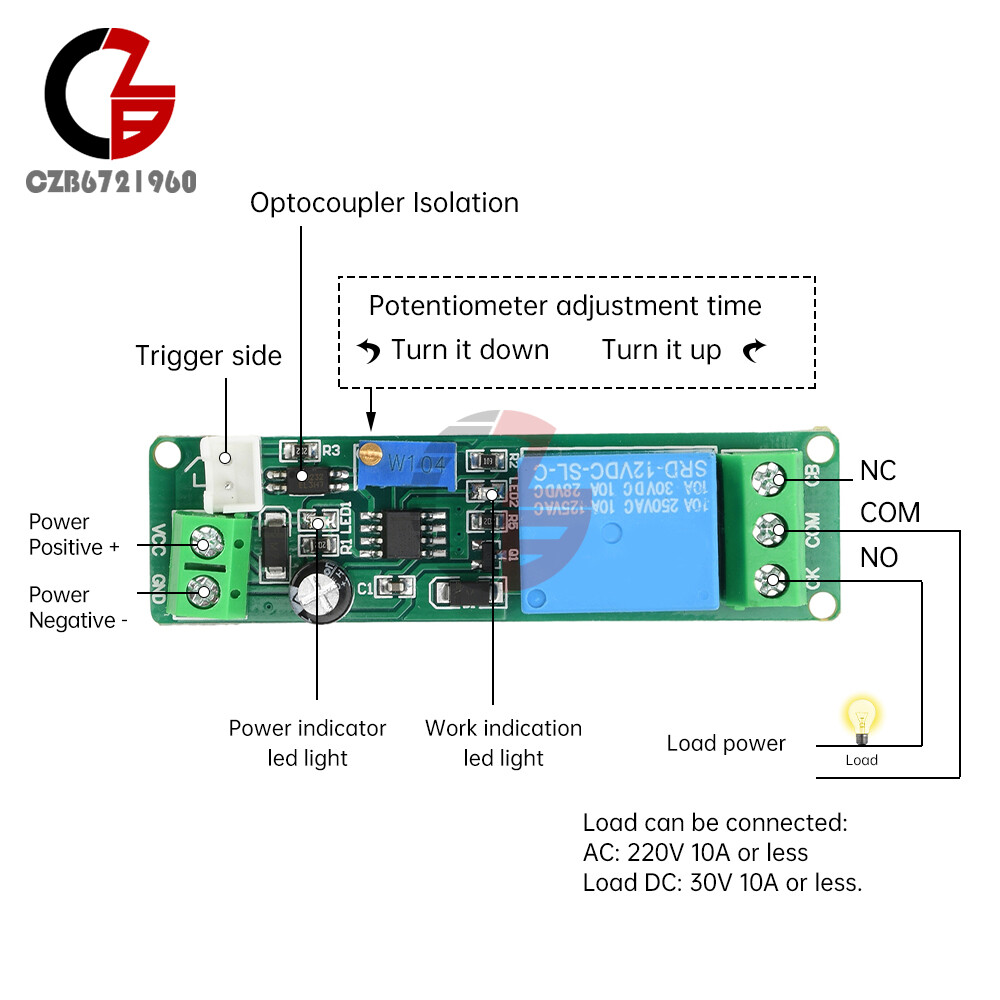 DC 5V-12V Adjustable Timer Delay Turn OFF Module Timing Relay Time Switch 1~10s