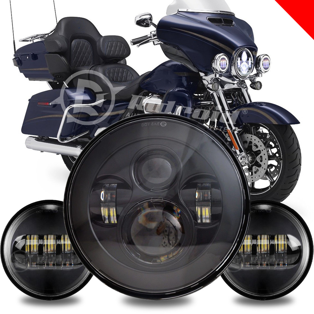 For Harley Davidson Heritage Softail Classic 7" LED Headlight +Fog Passing Light