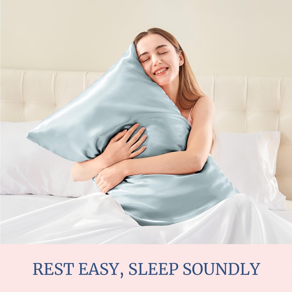 20x36 King Pillow Covers, Satin Cooling, 2 Pack, Envelope, Blue