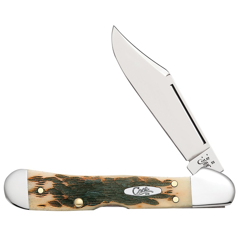 Case Mini CopperLock Pocket Knife Amber Bone Handle 4" Clip Blade