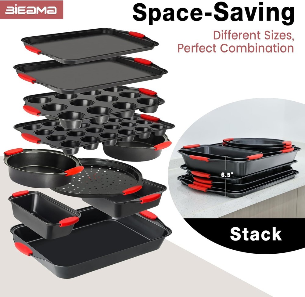 13-Piece Baking Pans Sets Nonstick Bakeware Sets BPA-Free Carbon Steel Stackable