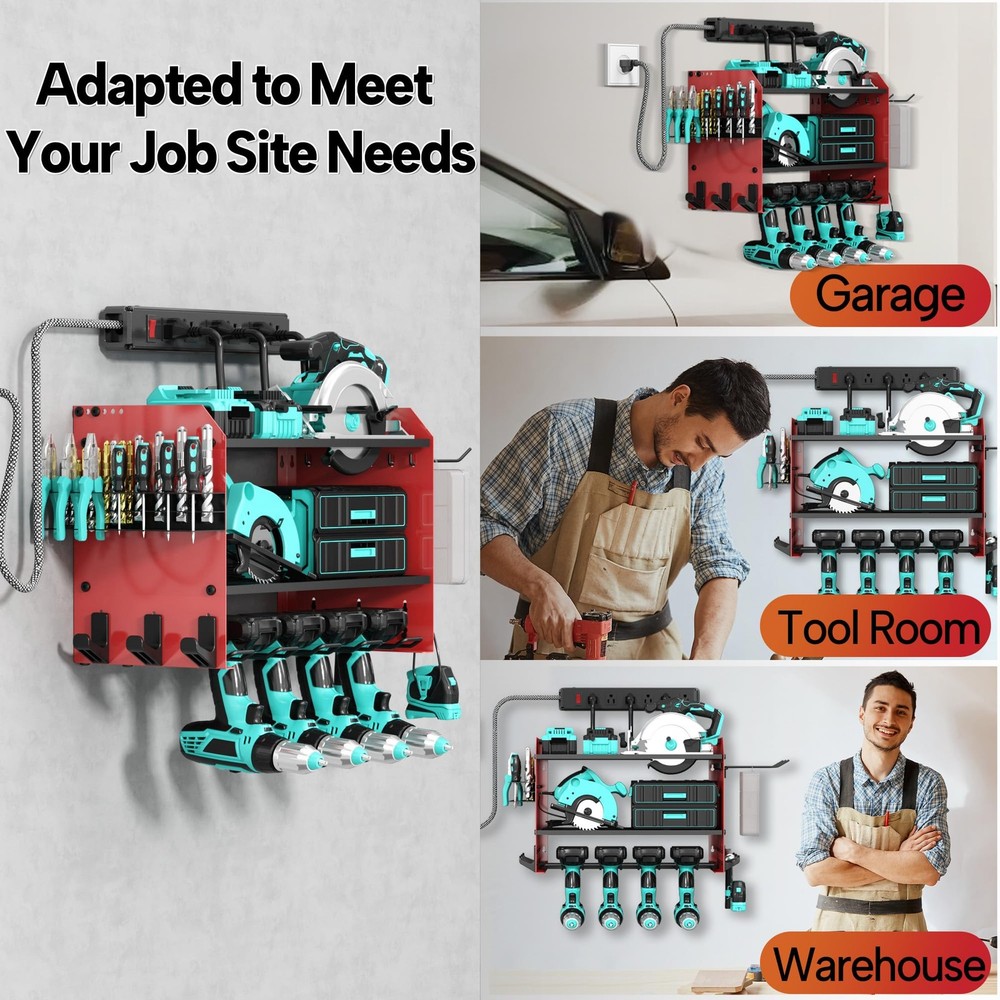 CFMASTER 3 Layer Heavy Duty Power Tool Organizer Wall Mount with Charging Sta...