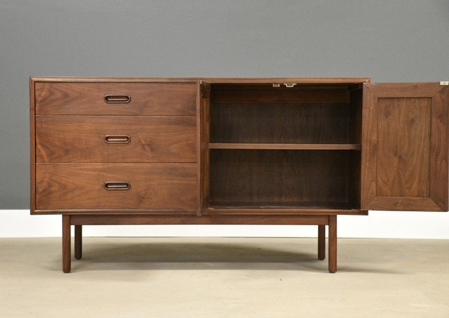 Refinished 52” Walnut and Cane Credenza by Founders