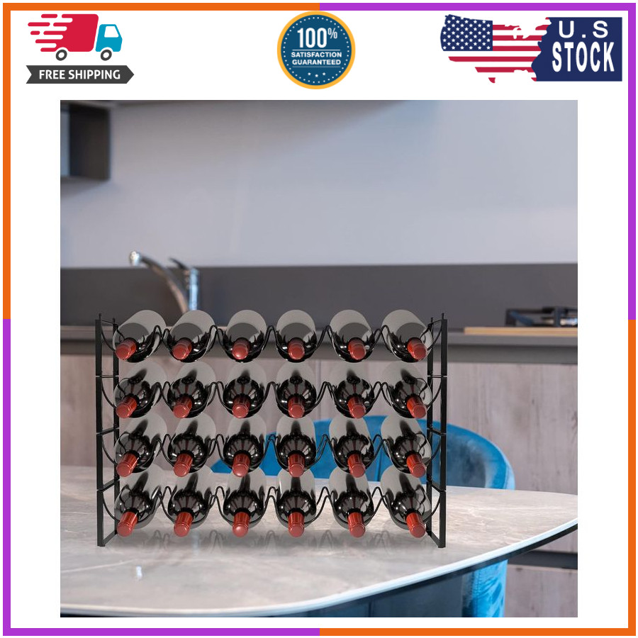 4 Tier Wine Rack, 3-In-1 24 Bottles Wine Storage, Wine Bottle Rack Stackable, Wi