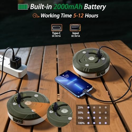 2-Pack Camping String Lights, 4 in 1 Portable Camping Light 2 Pack Green