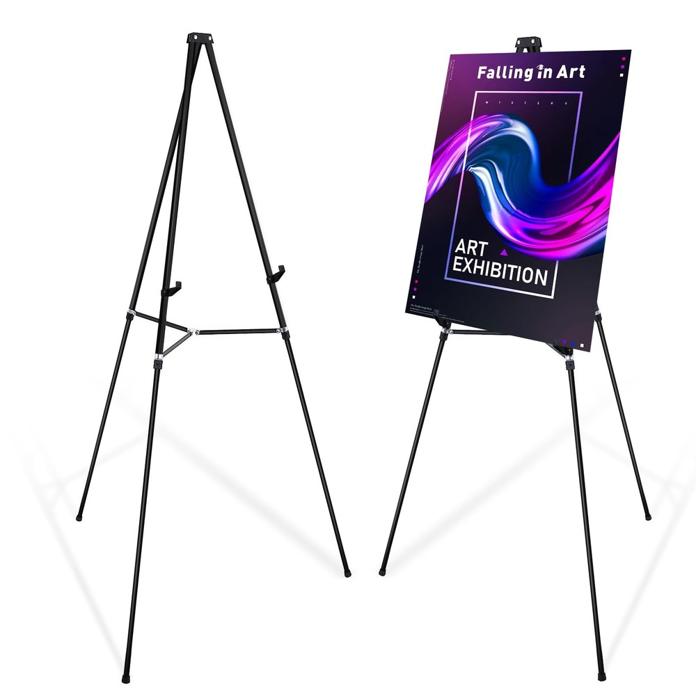 63" High Black Aluminum Display Easel Stand, Large Adjustable Height Presenta...