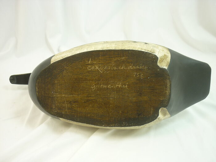 Canvasback Drake Duck Decoy signed G. Lowenthal 25E056