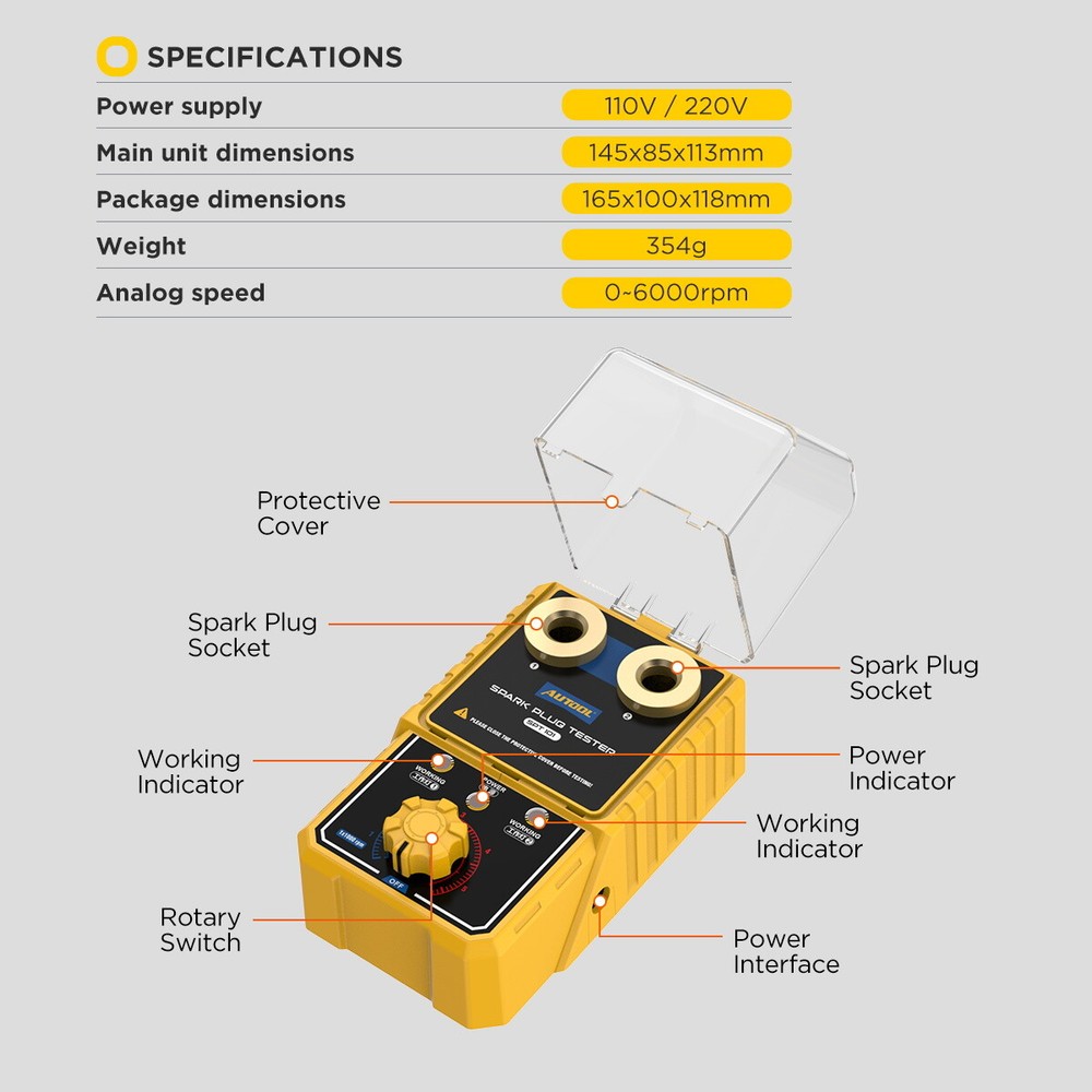 AUTOOL Car Spark Plug Tester Dual Hole Petrol Ignition Analyzer Diagnostic Tool