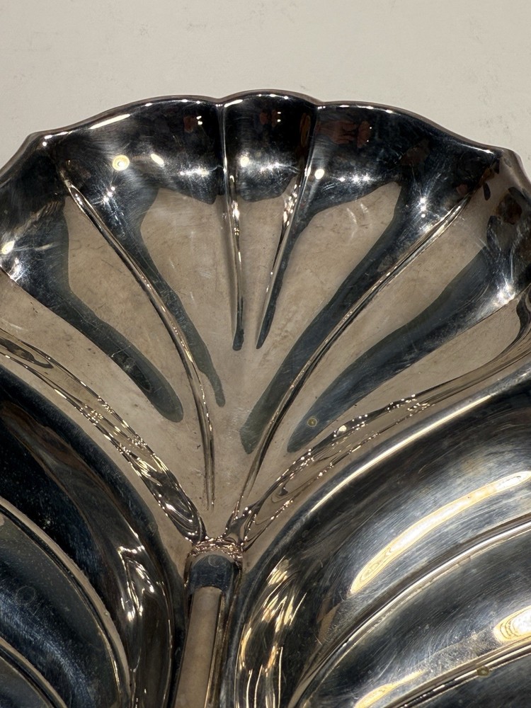 Vintage Silverplate 3-Section Leaf Tray with Handle, 10"