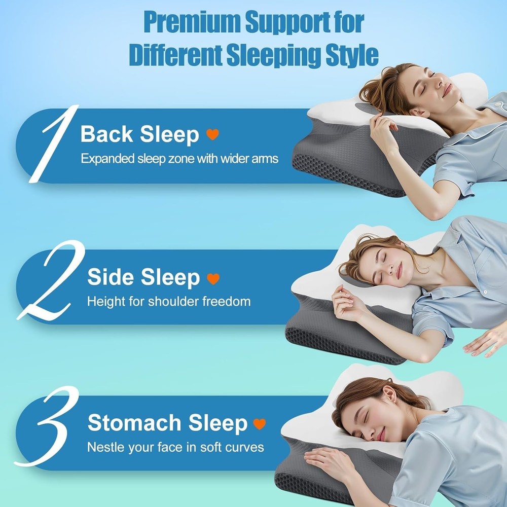 Ergonomic Grey Neck Pillows - Quality Memory Foam for Customized Comfort, 2-Pack