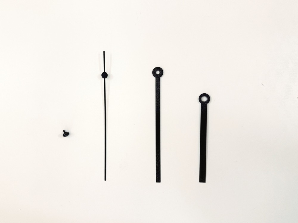 Clock Parts Black Clock Handle Set, Hour, Minute, Second + Sec Stopper 4pc Set
