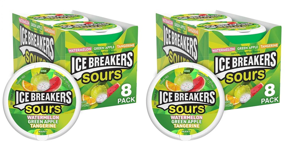 Ice Breakers Sours Green Apple, Tangerine, Watermelon), 1.5-Oz - 8 Pack - 2 Box