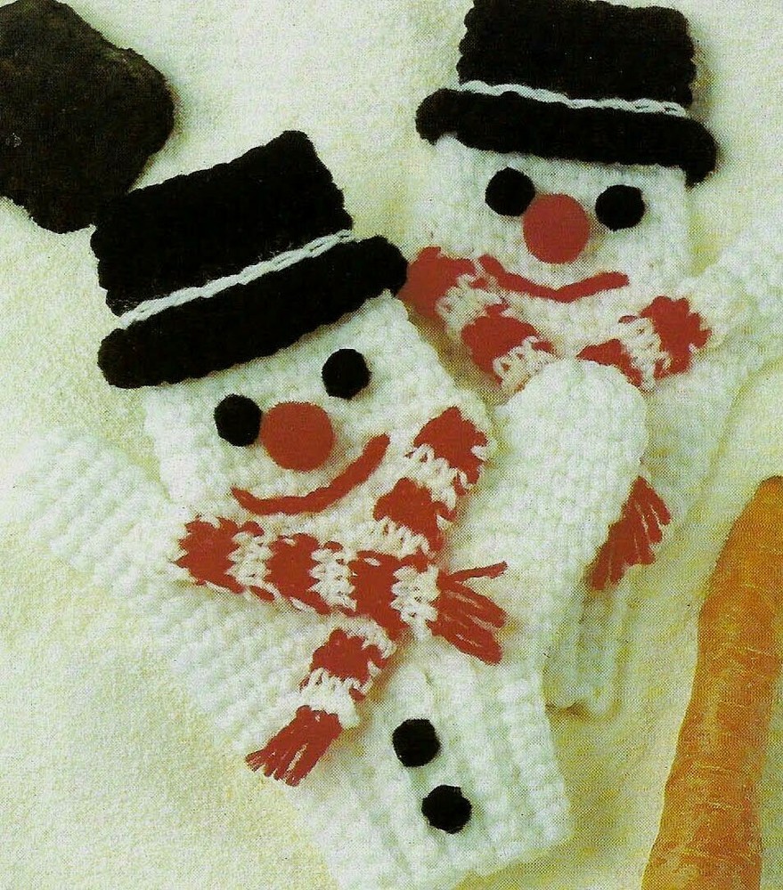 SNOWMAN MITTS CHILD MITTENS DIGEST SIZE CROCHET PATTERN INSTRUCTIONS