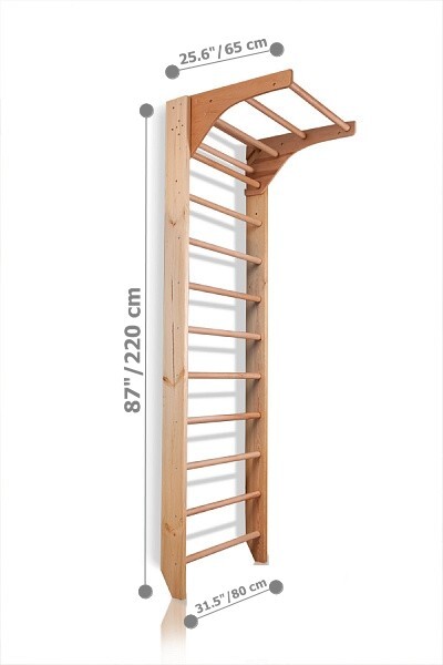 Wooden Wall Bars with adjustable Pull Up bar and Dip Bar