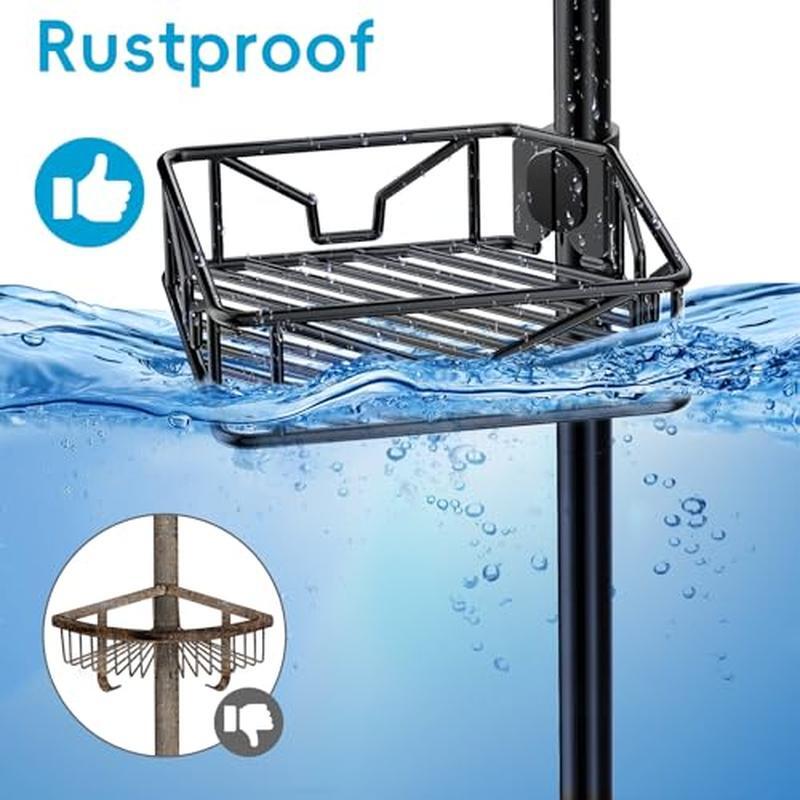 5 Tier Adjustable Corner Shower Caddy Organizer W/ Hooks Rustproof Tension Pole