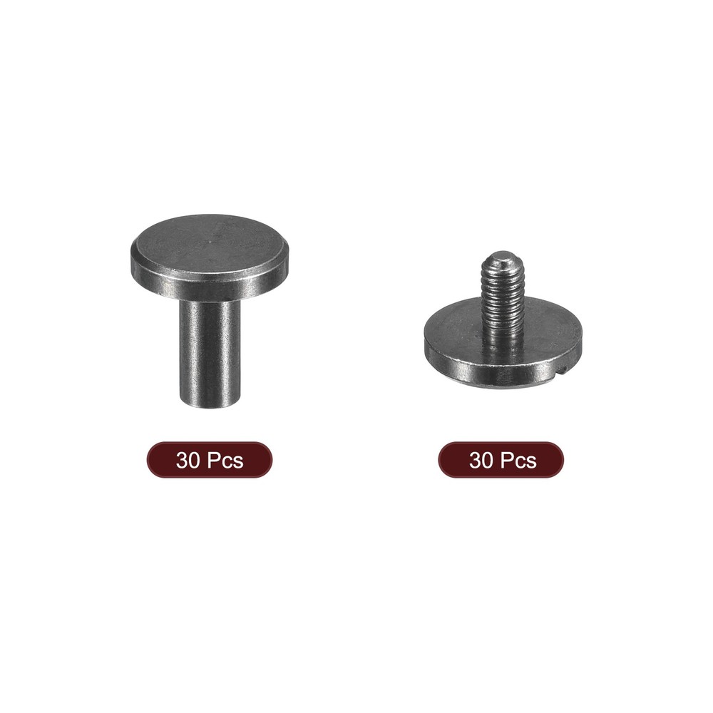 30Pack Brass Chicago Screws, 8x10mm Post Nail Stud Rivets for Craft Black