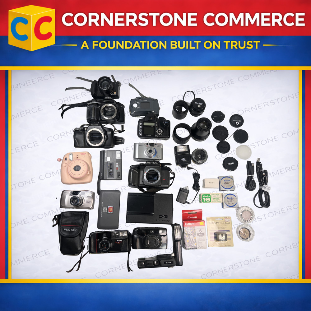 ✅  UNTESTED Vintage Camera Lot Bundle Canon Pentax Polaroid Lenses Accessories ✅