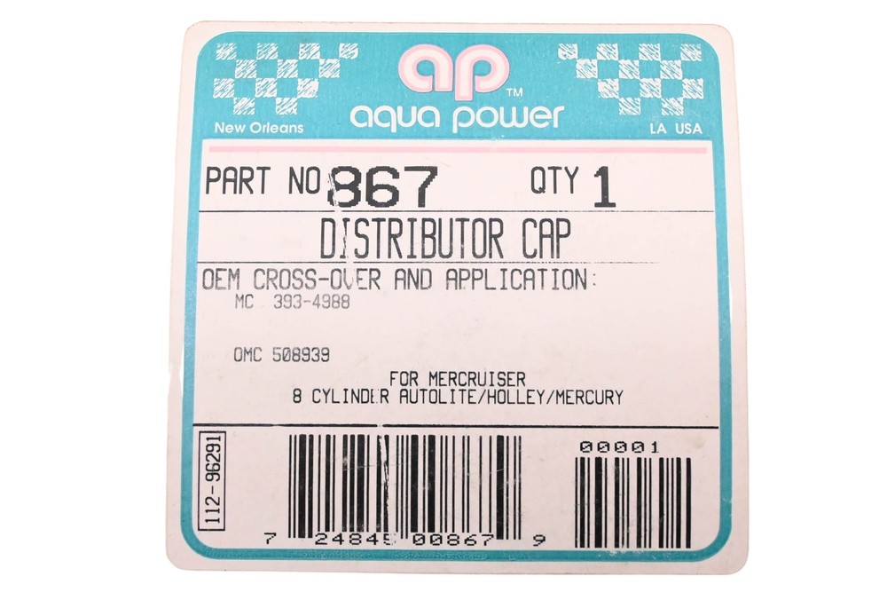 Aqua Power 867, 508939 Distributor Cap NOS