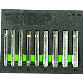 9 PC. 1/4 IN EXTRA DEEP 6 PT. METRIC SOCKET SET - 1/4 IN DR. (7 - 15MM)