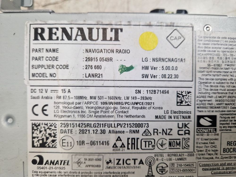 Combined Radio/Navigation System *CODE Not Present! Suitable for Renault