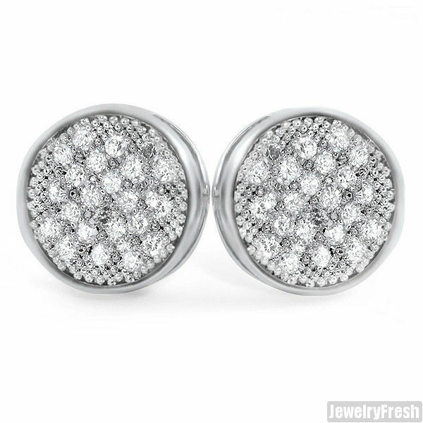 Silver Micropave Button Cubic Zirconia Stud Earrings