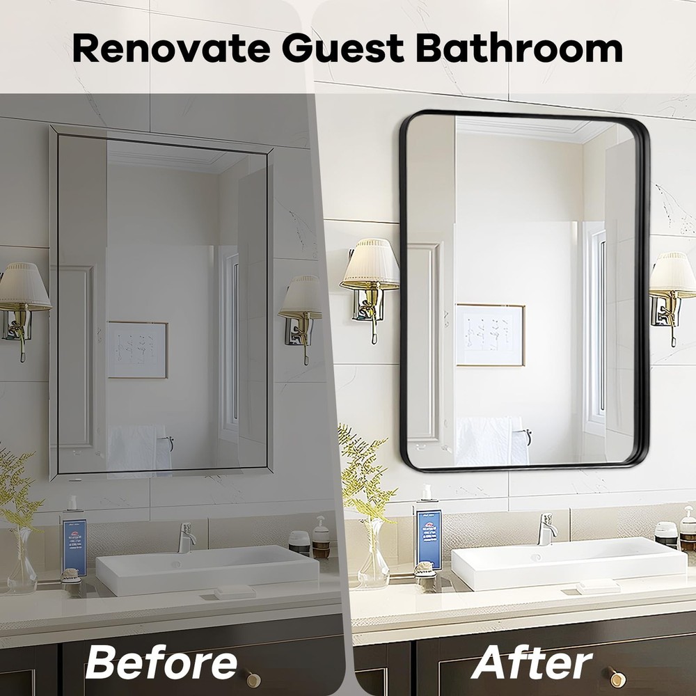 Black Mirror for Bathroom Wall - 40x30 Inch Large Reactangular Metal Framed M...