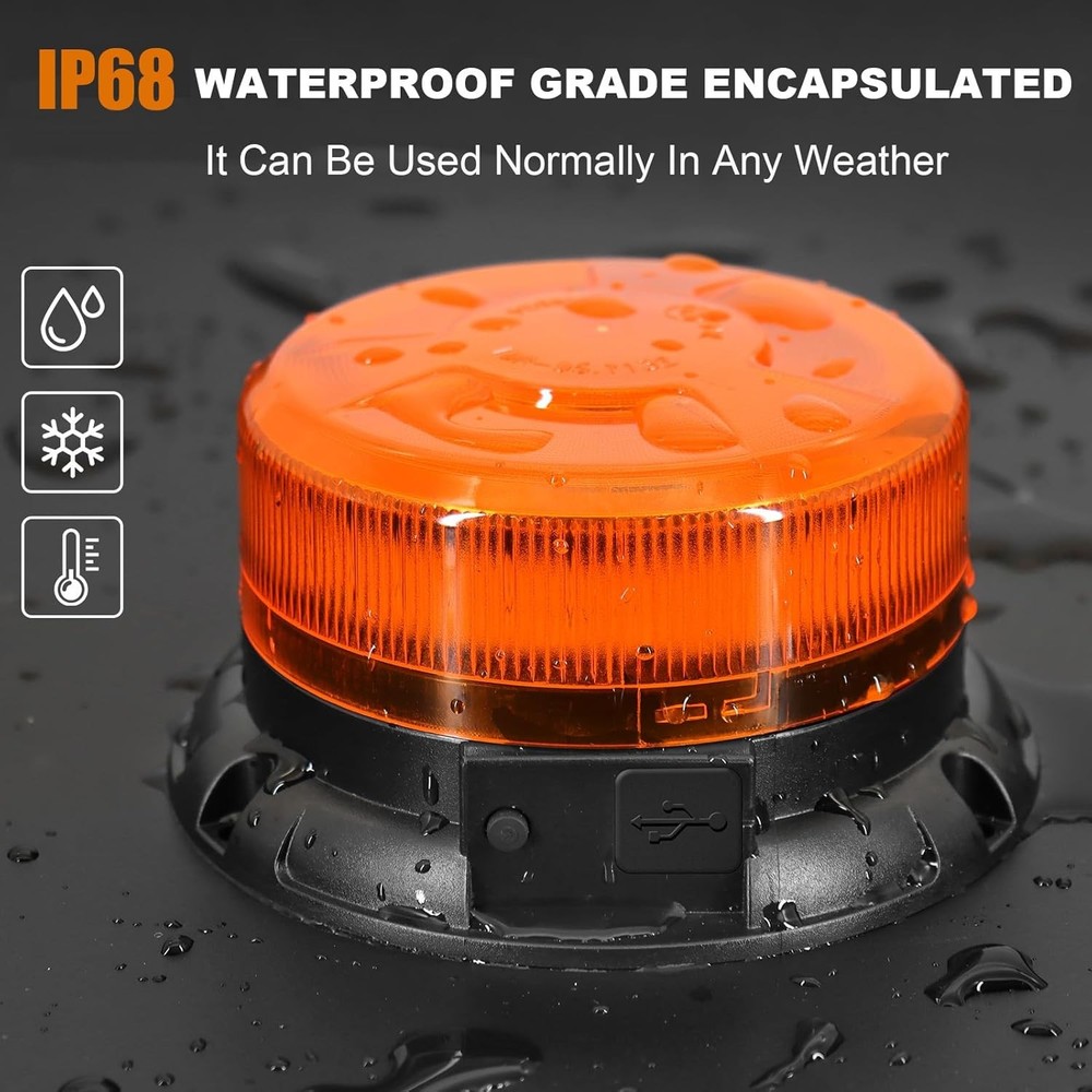 AnTom Magnetic Wireless Strobe Light, Waterproof Rechargeable LED Amber