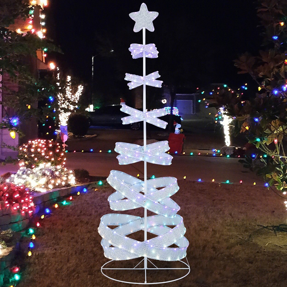 Pre-lit Spiral Christmas Tree Light Up Artificial Tree w/341 LED Lights