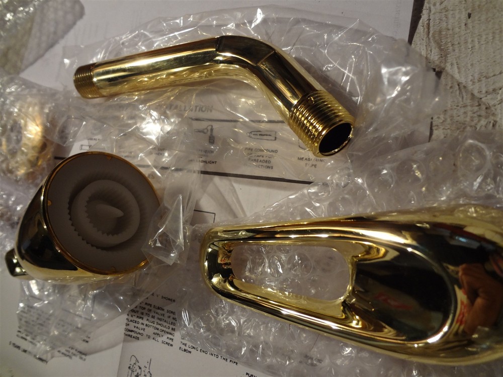 BRIGHT BRASS REPLACEMENT KIT INCLUDES SHOWER HEAD DOWN SPOUT FLANGE & HANDLE