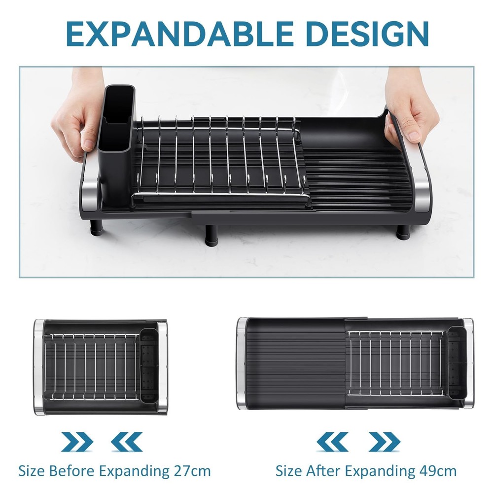 Small Dish Drying Rack, Mini Expandable Compact Dish Rack, Slim Extendable St...