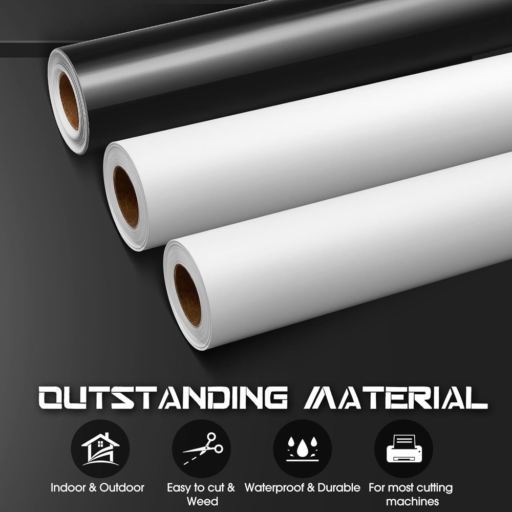 Gueevin Glossy Vinyl Roll Permanent Self Adhesive 24" x 50 ft, Black