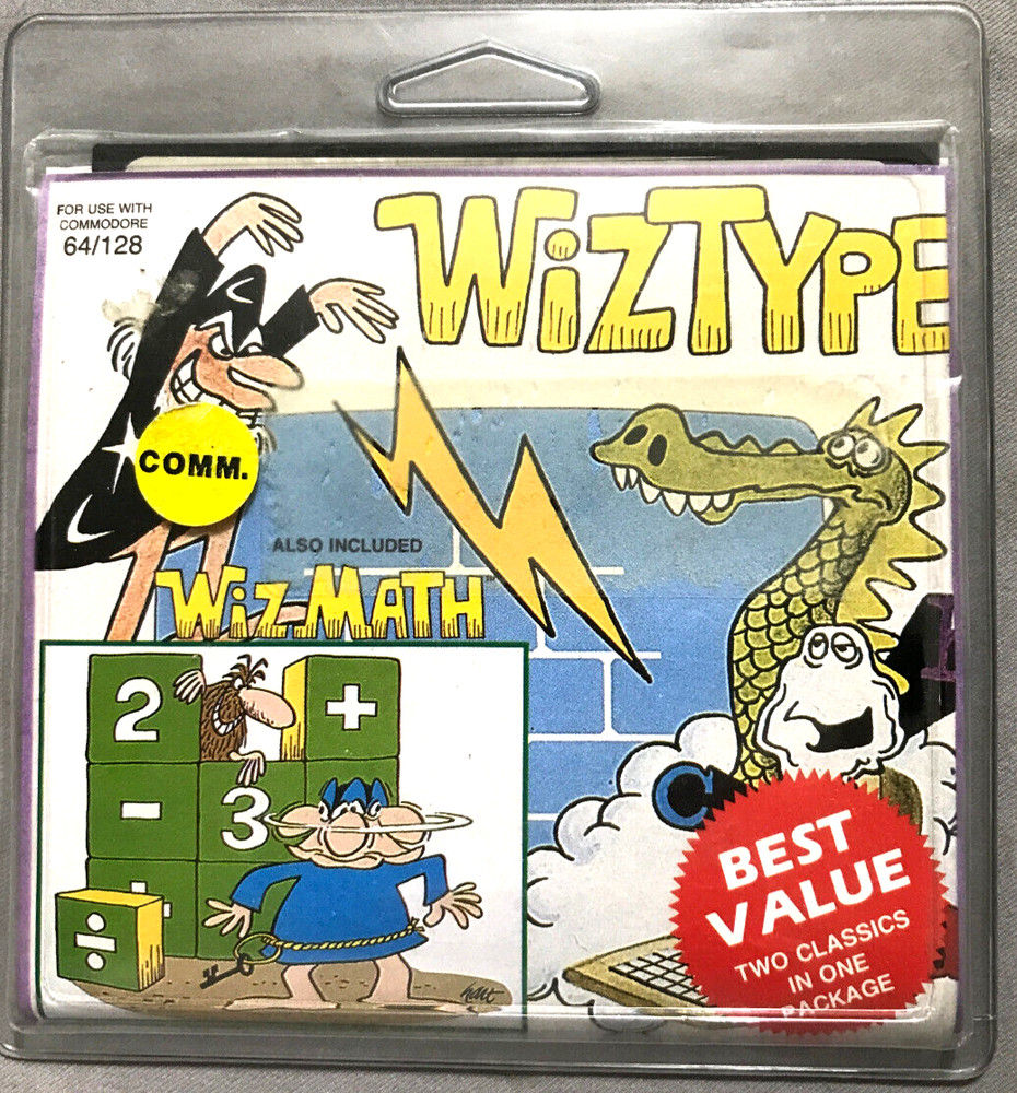NIB WizType/WizMath  Commodore 64/128 Impulse Software published clamshell 1986