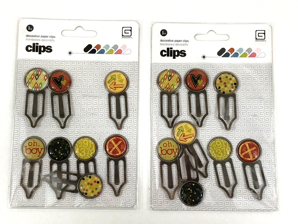 BasicGrey 3 Pkgs Decorative Paper Clips Metal Epoxy Journaling Scrapbooking