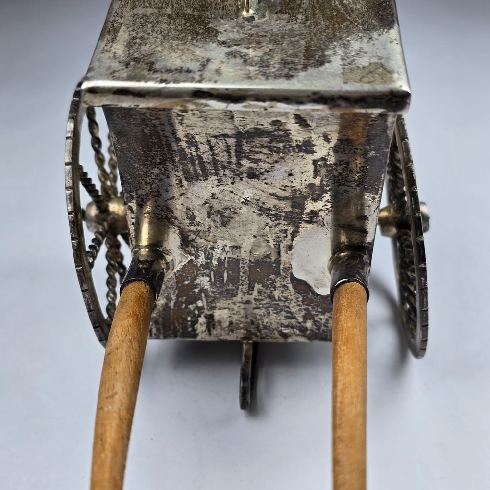 Vintage Mexico Sterling Silver & Wood Rickshaw Tabletop Cigarette Box
