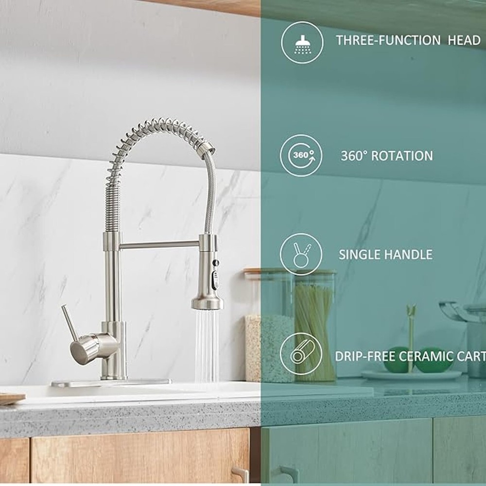 Leak-Proof Kitchen Sink Faucet Single Handle Pull-Down with Dual Mode Switch