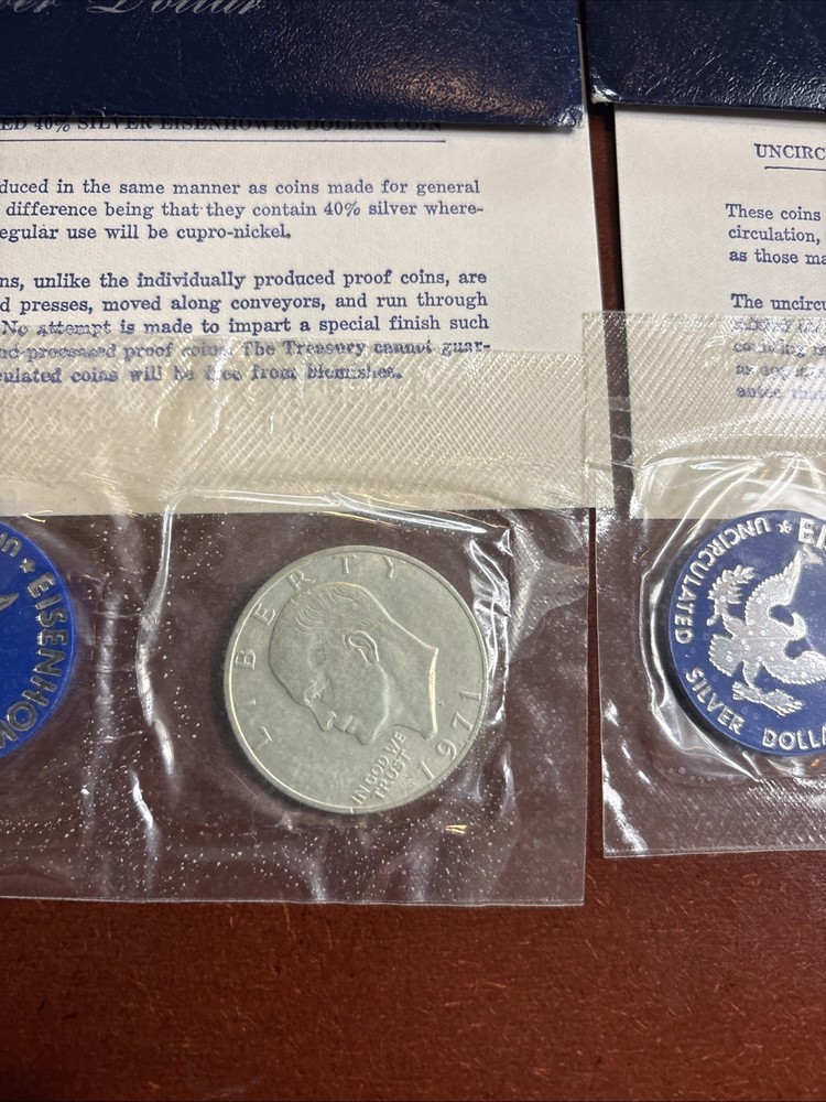 2X 1971-S Eisenhower Uncirculated Dollar -"Blue Pack" Envelope 40% SILVER!!!