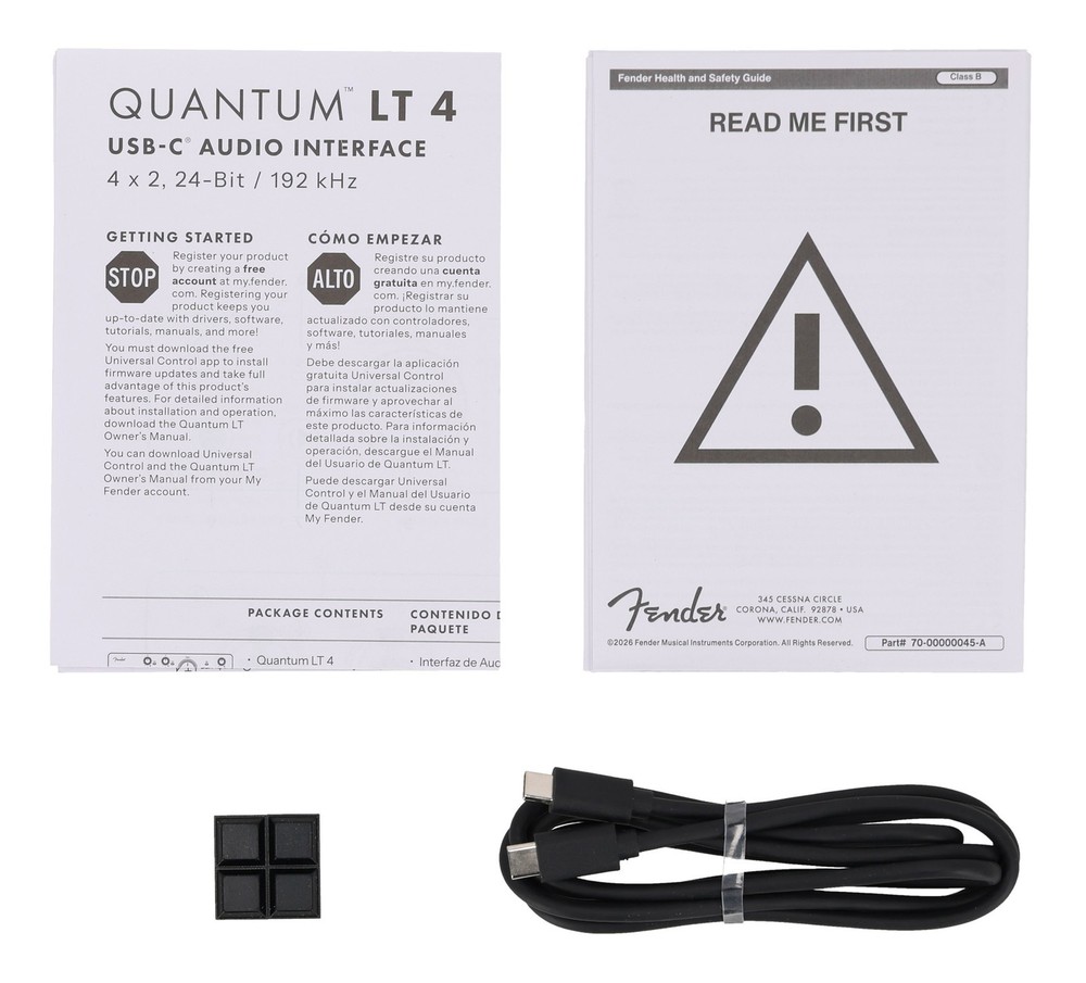 Fender Quantum LT 4 USB-C 4x2 Bus Powered Recording Interface+XLR Cable