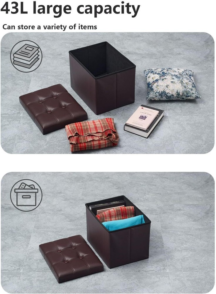 Storage Ottoman, Folding Foot Stool with Thicker Foam Padded Small, Brown