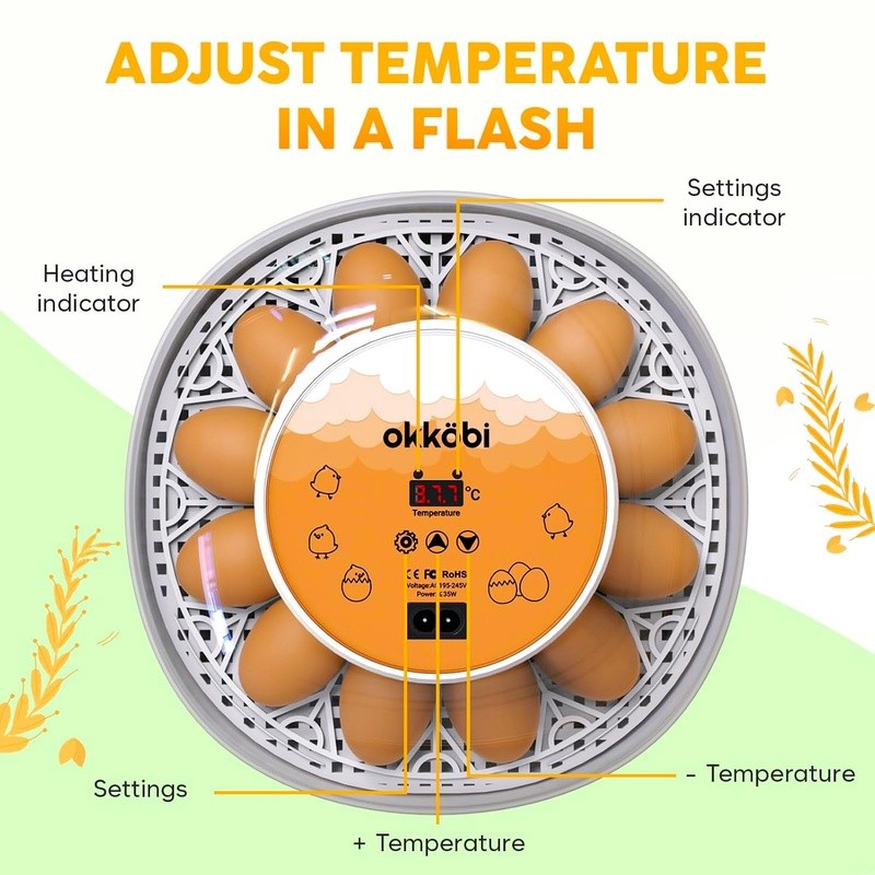 Automatic Chicken Egg Incubator Humidity Control LED Display Egg Turner 360 View