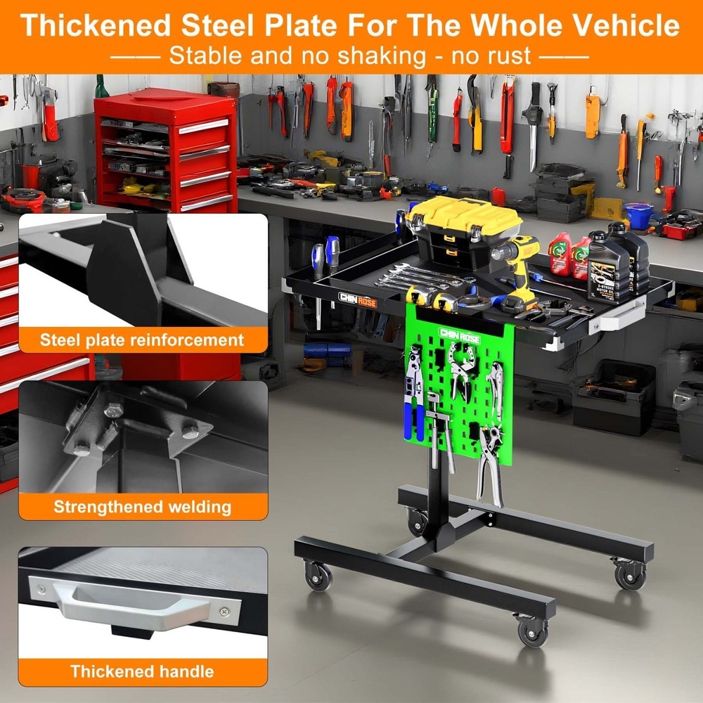 Rolling Tools Cart w/ Wheel Adjustable Height Mobile Work Table Adjustable Cart