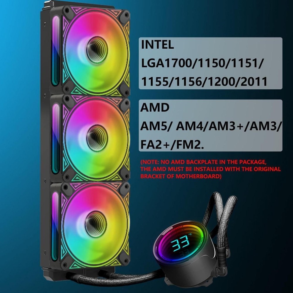 360mm Radiator ARGB CPU Liquid Cooler Water Cooler w Temperature Display Screen