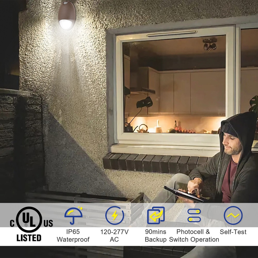 6 Pack LED Emergency Wall Pack Light 12W with Battery Backup Photocell Sensor UL