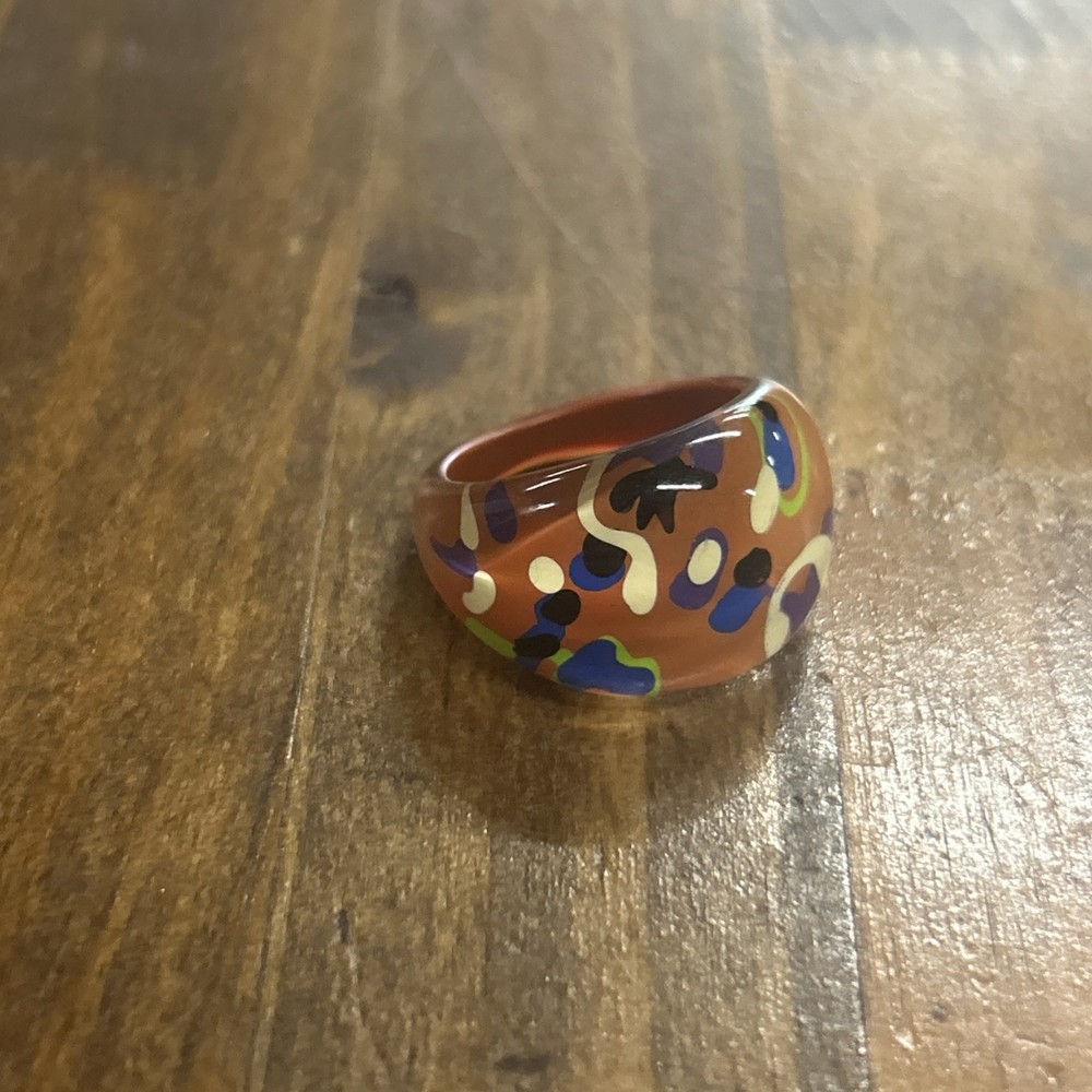 Brown Squiggles Acrylic Ring ~ Size 6.75