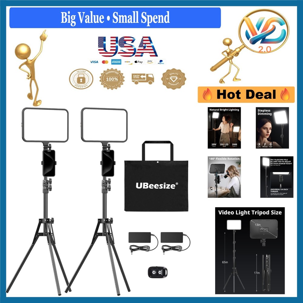 2 Pack LED Video Light Kit with Tripod Stand for Photography & Vlogging