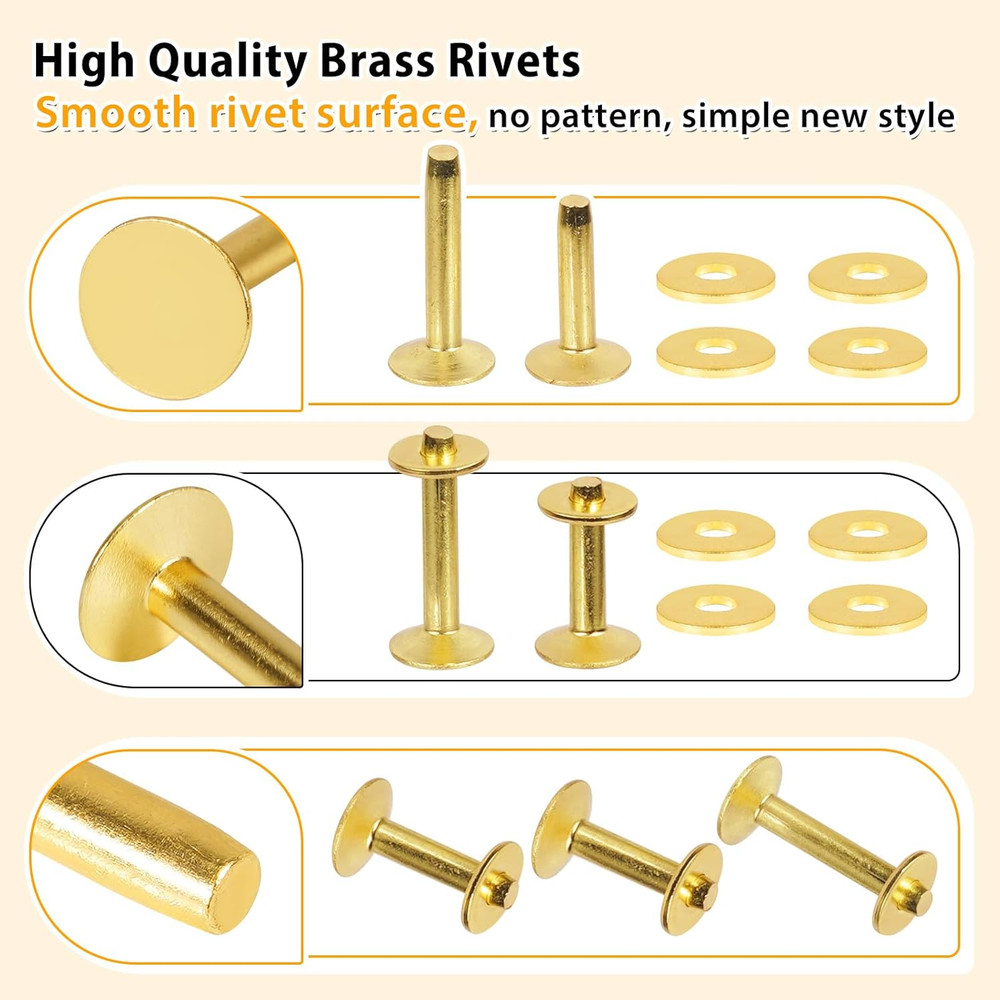 154Pcs Brass Rivets for Leather, #12 Smooth Leather Rivets Without